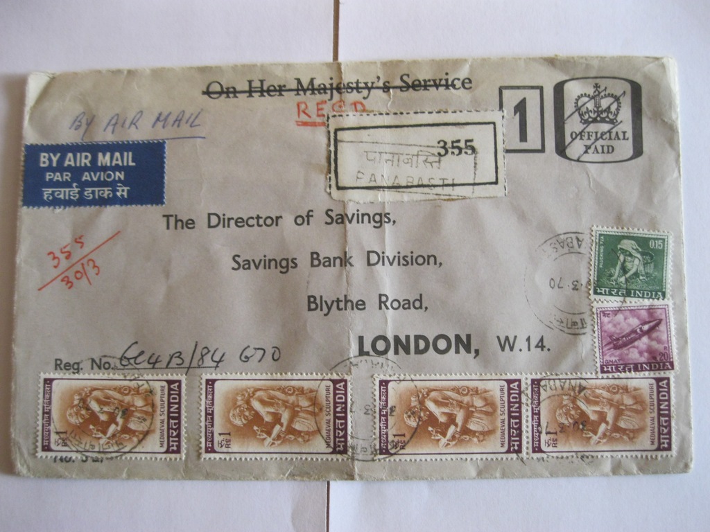 KOPERTA  INDIE -BANK LONDYN(pieczec lakowa)-1970