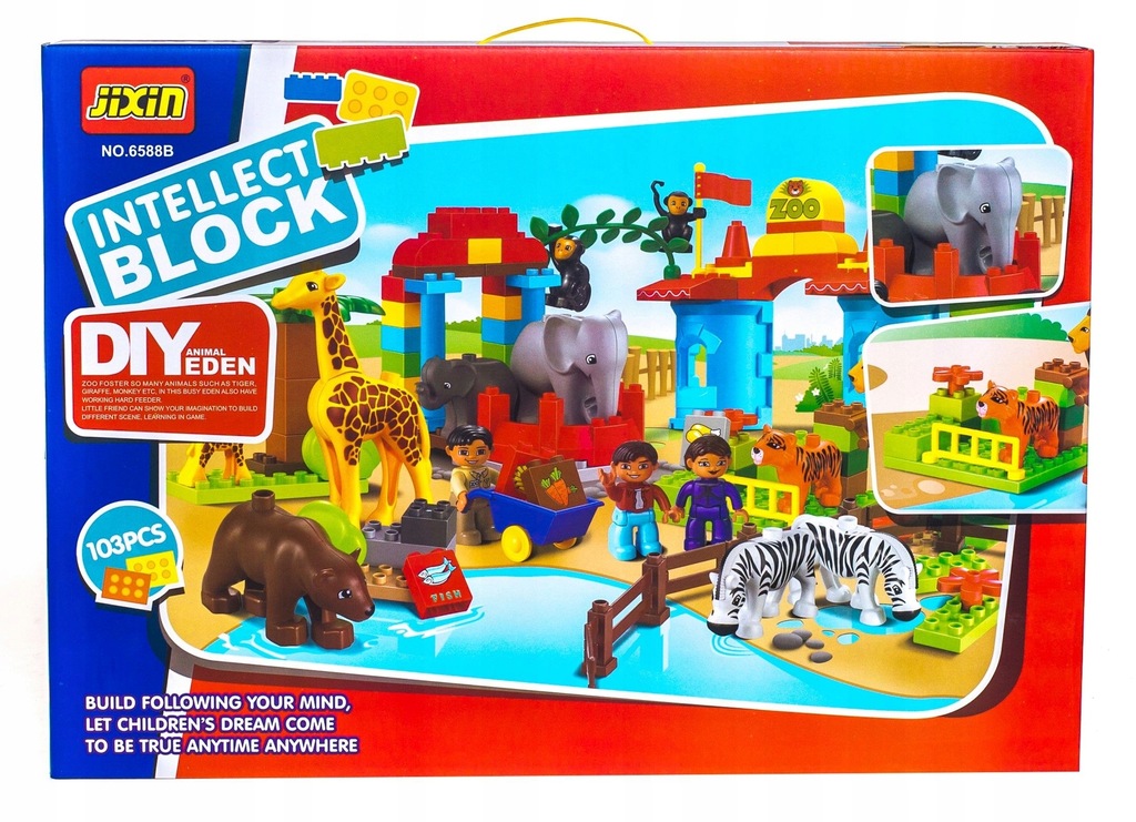 Klocki JIXIN duże ZOO + 11 zwierząt żyrafa 103 el.