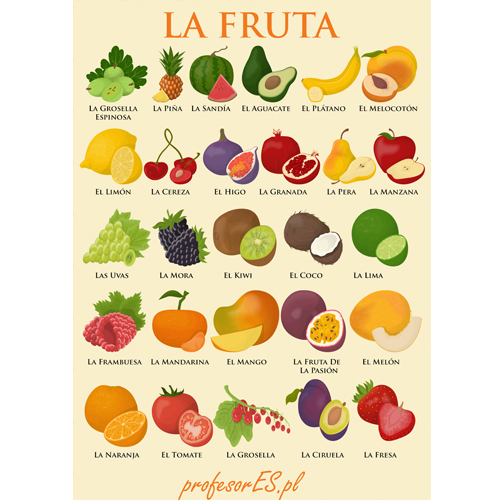 Owoce I Warzywa Po Hiszpańsku Plakat hiszpański - owoce - 7359377052 - oficjalne archiwum Allegro