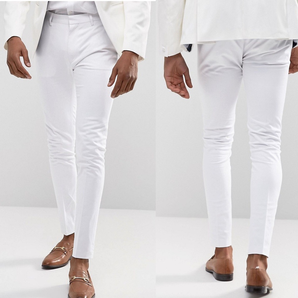 D12 Białe Spodnie męskie eleganckie slim W34 L32