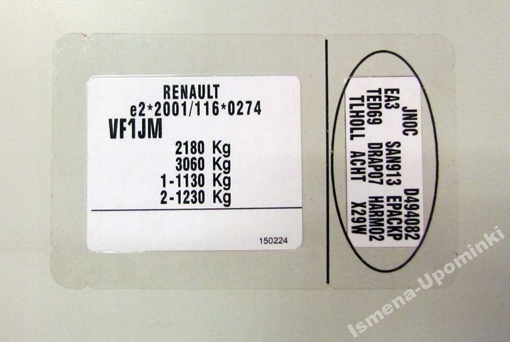 Naklejka znamionowa Reno Renault wszystkie modele!