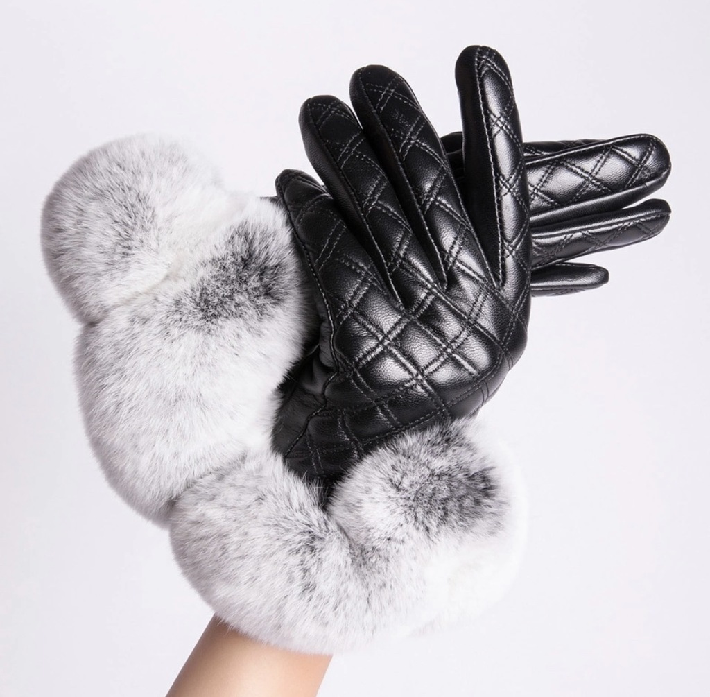 *Luxury*Ekskluzywne rękawiczki z naturalnym futrem