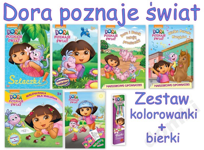 Dora poznaje świat kolorowanki + bierki ZESTAW