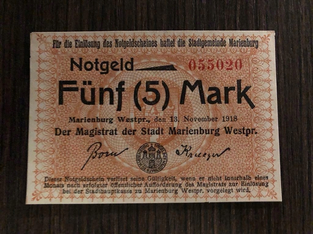 Notgeld Marienburg Malbork 5 mark