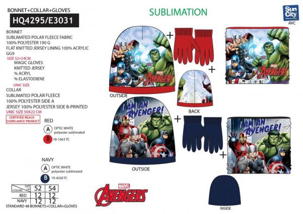 Czapka, szalik i rękawiczki Avengers. Pakiet 48