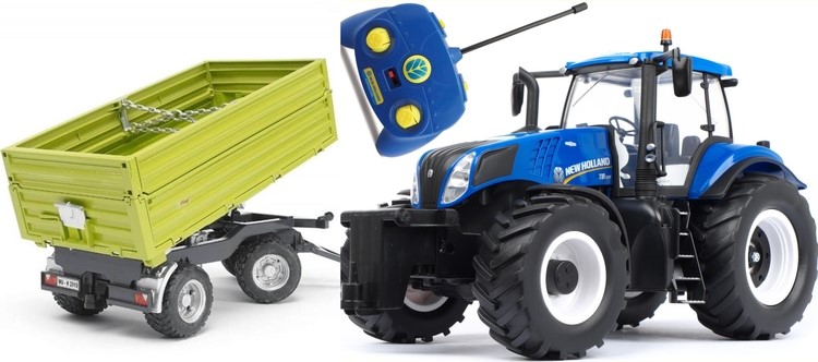 ciągnik New Holland T8 zdalnie sterowany przyczepa