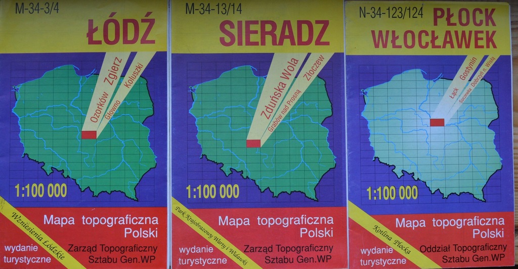 Mapa topograficzna Łódź Sieradz Płock Włocławek