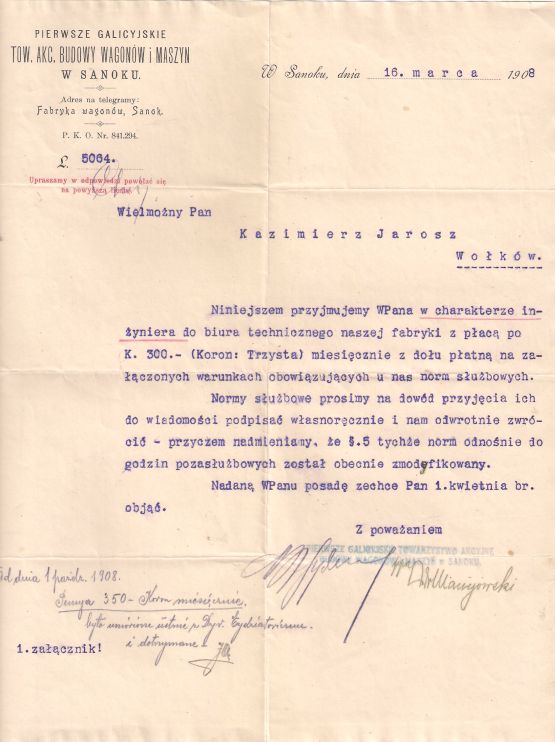 TOWARZYSTWO BUDOWY WAGONÓW SANOK JAROSZ 1908