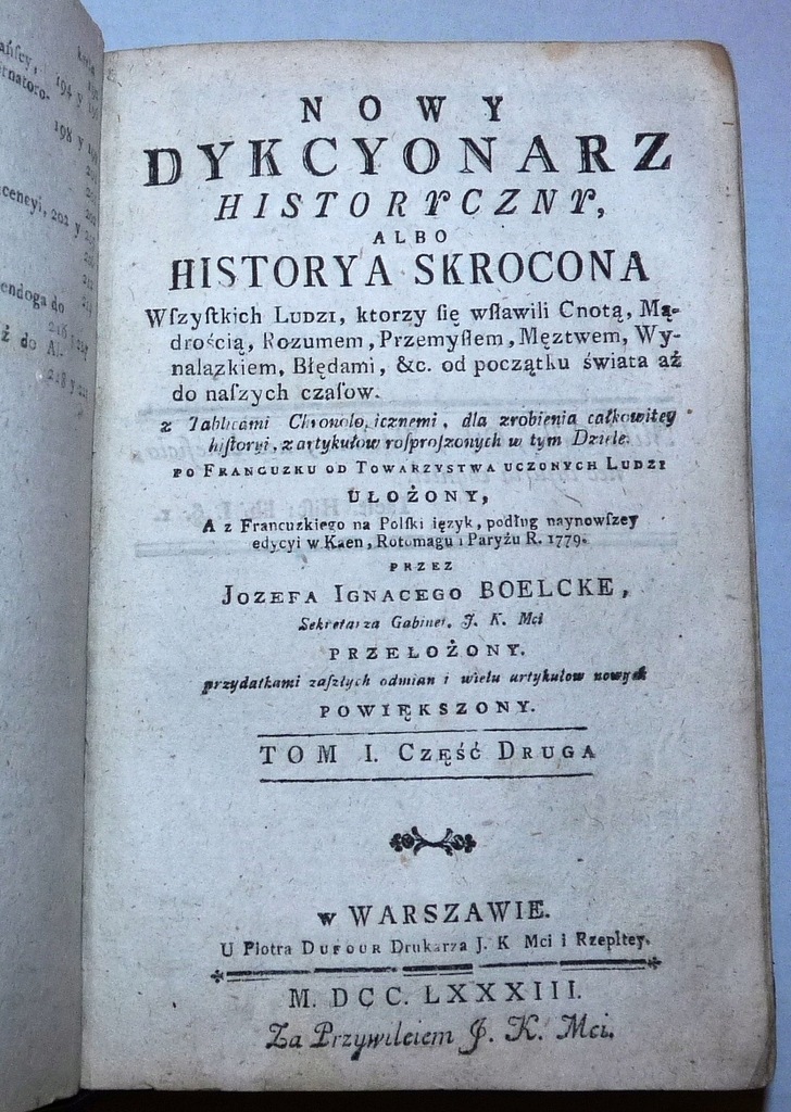 DYKCJONARZ HISTORYCZNY WYD.1783 starodruk