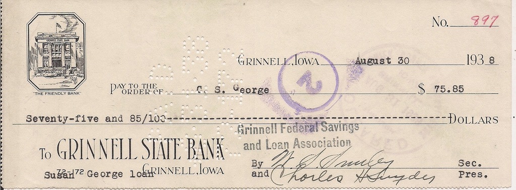 USA czek z 1938r