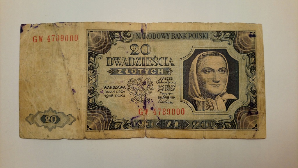 Banknot PRL 20 złotych 1948 rok SERIA: GW