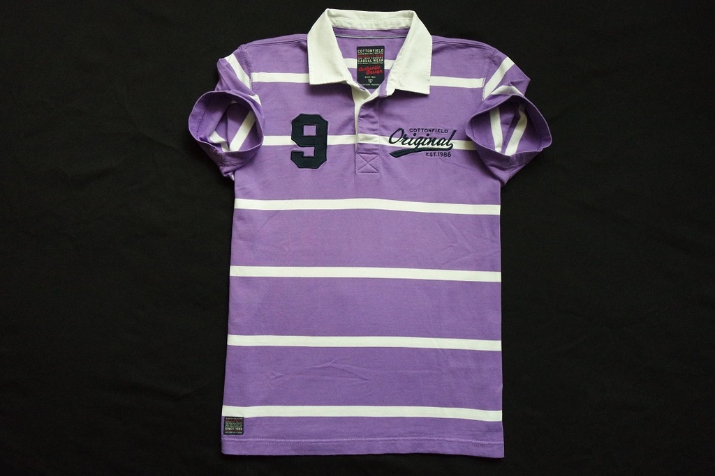 COTTONFIELD koszulka polo fioletowa paski logo___M