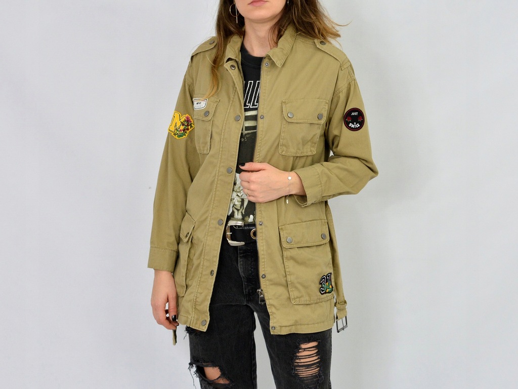 Kurtka militarna Parka na jesień naszywki khaki XS