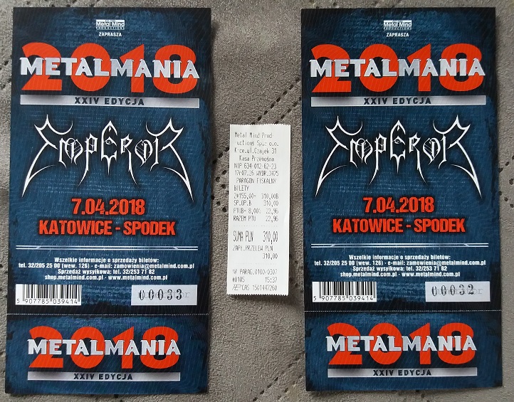 METALMANIA 2018 Emperor 2 bilety kolekcjonerskie