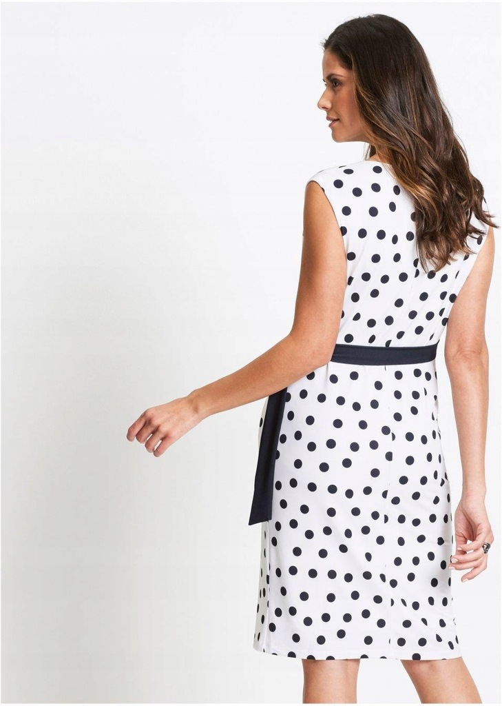 SUKIENKA W CZARNE GROSZKI WIĄZANA 44 BIAŁA CM1142 - 7475190649