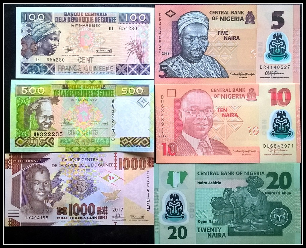 Zestaw 6 Banknotów Afryka UNC