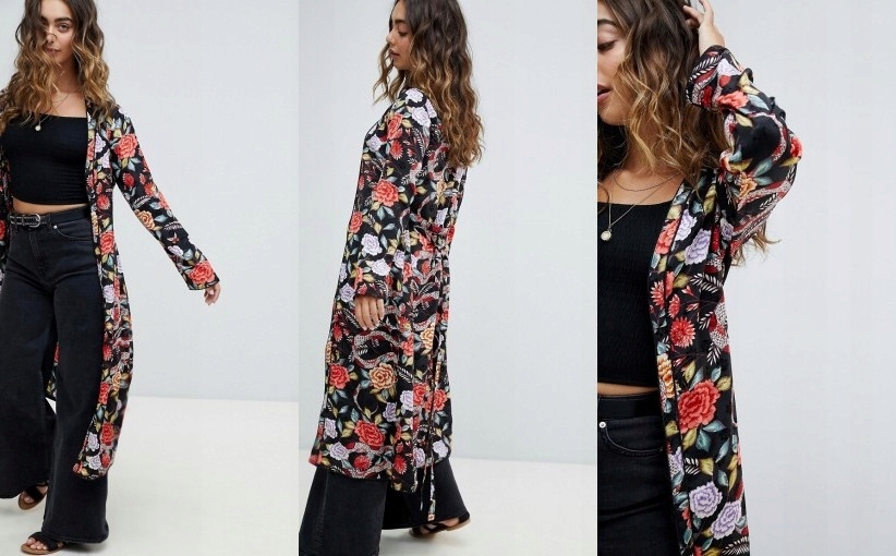 C8F202*DŁUGIE KIMONO DAMSKIE W KWIATY 40 L D00