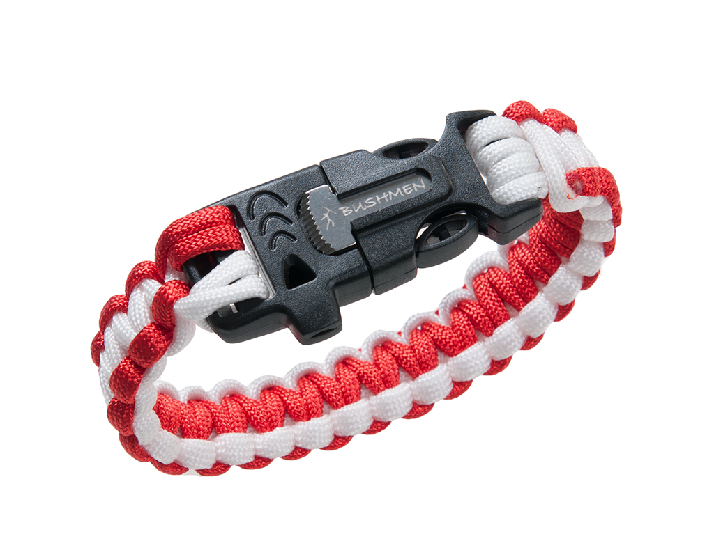 Bransoletka Bushmen Paracord 3 m - Biało czerwona