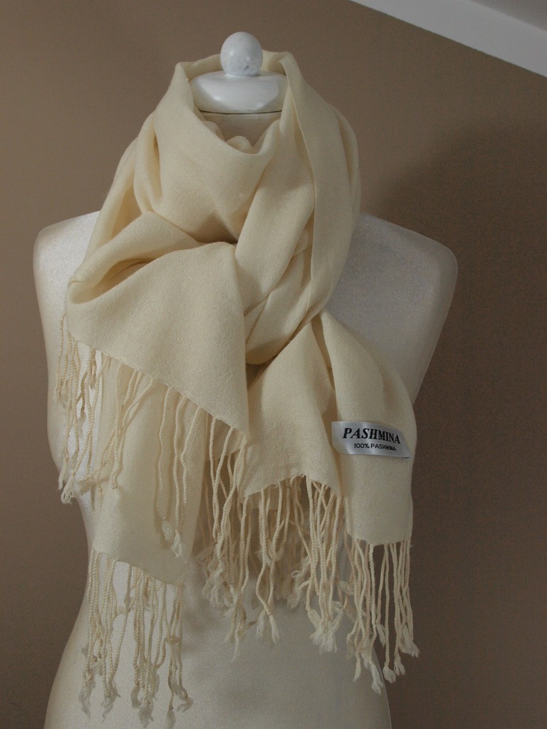 D428* PASHMINA* ECRU* 100% KASZMIR* DUŻY SZAL
