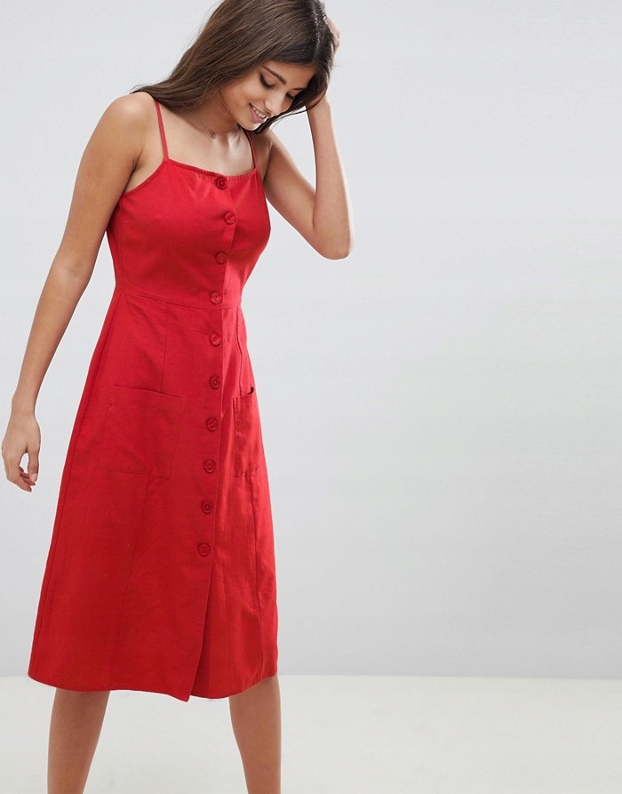 ASO DESIGN Czerwona sukienka z lnem (36) NEW - 7622884769 - oficjalne  archiwum Allegro