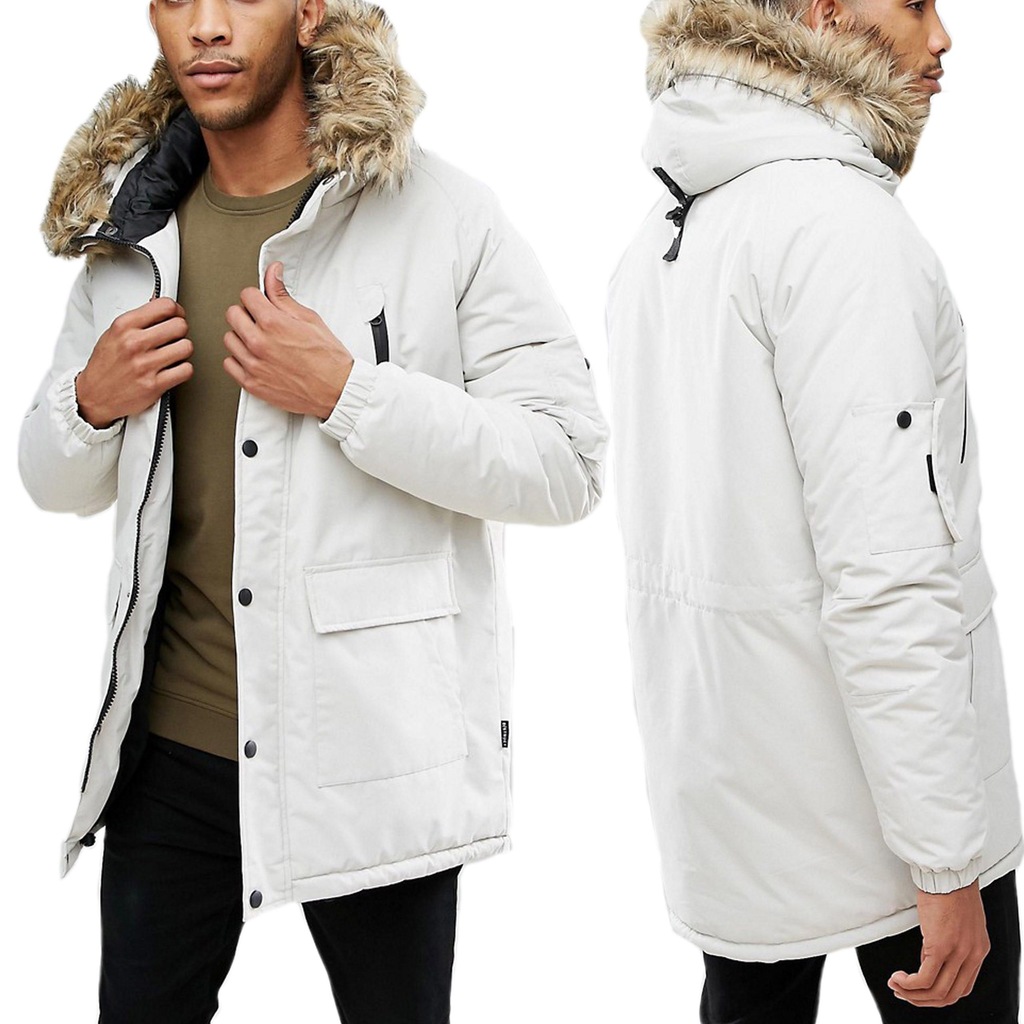 D11 D-Struct Biała Kurtka parka z futerkiem XL
