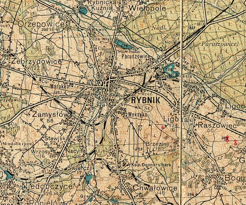 RYBNIK : ŻORY : KNURÓW  ::  mapa wojskowa WIG 1933
