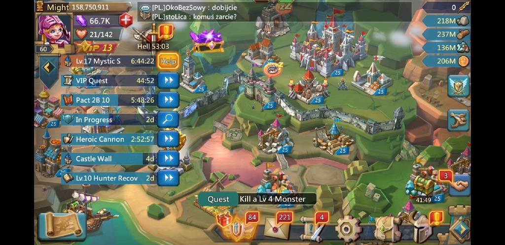 Konto Lords Mobile 158 mln might wojsko T4 Tanio