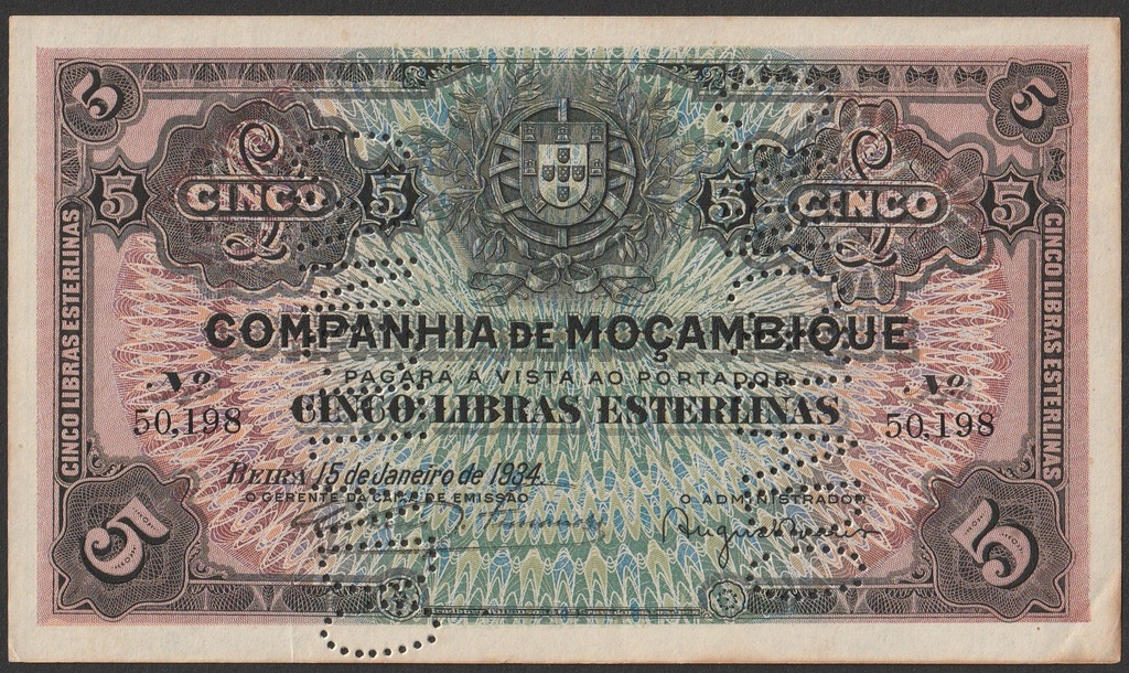 Mozambik - 5 libras - 1934 rok