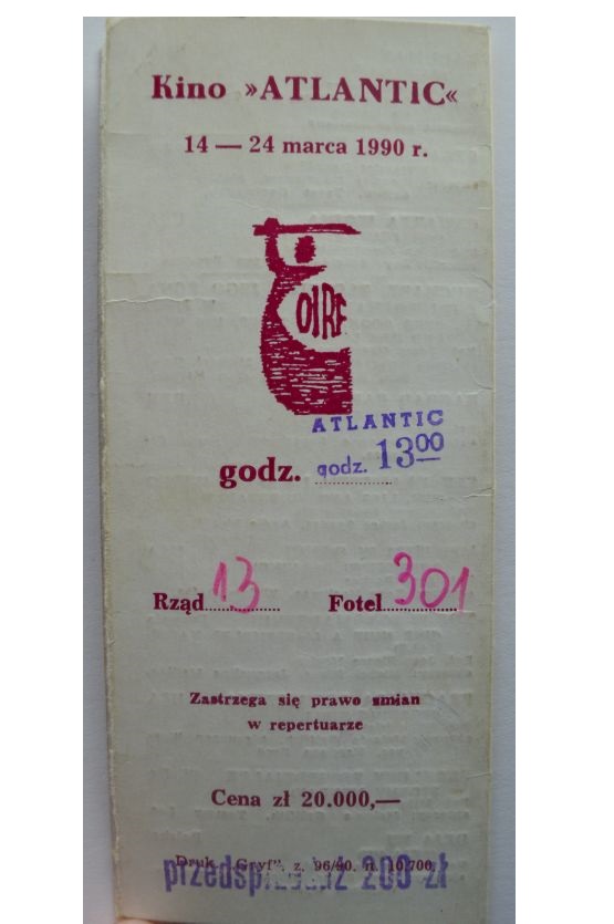 BILET DO KINA ATLANTIC WARSZAWA 1990