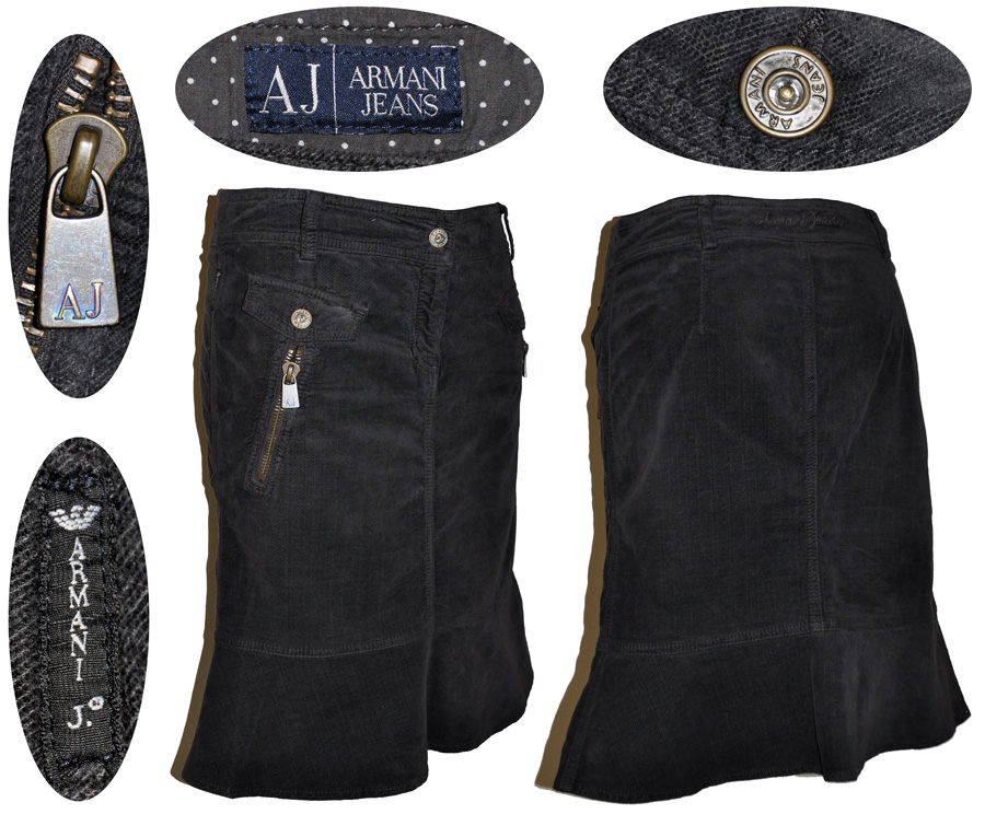 ARMANI JEANS welur AKSAMIT popielata FALBANA 38