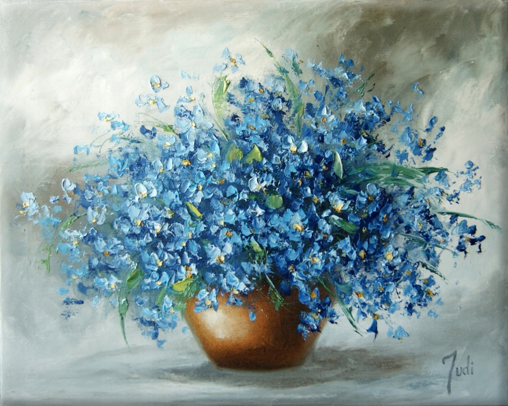 JUDIART obraz olejny kwiaty _Niezapominajki_ XL