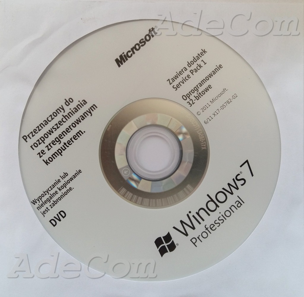 Płyta DVD Windows 7 PRO 32 BIT Professional nośnik ...