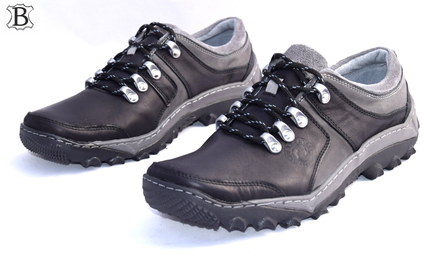 Obuwie trekkingowe czarne polskie buty skórzane 278