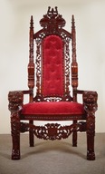 Vyrezávaný trón z masívneho dreva čalúnené kreslo velúr prešívané 78130g