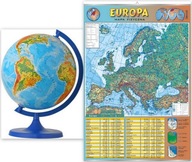 Globus fizyczny 160mm + Europa - mapa fizyczna
