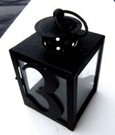 Lampion czarny z nr 3, metalowy, na świecę