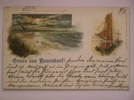 Wisełka Neuendorf k / Szczecin cudny galeon 1898 litografia