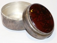 SREBRNA SZKATUŁKA PUZDERKO Z BURSZTYNEM srebro 925