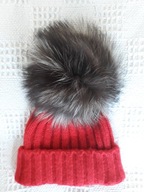 TOPSHOP CZAPKA Z POMPONEM NATURALNY LIS OBWÓD 50CM