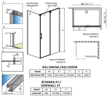 Кабина RADAWAY ESPERA KDJ 100х80 ПРОЗРАЧНЫЕ ПРАВА