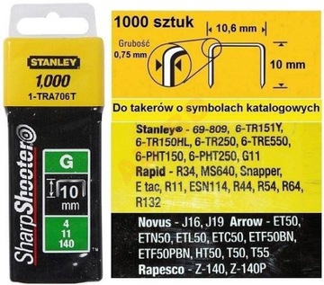 STANLEY ТИП G 10 мм 1000 шт STANLEY 1-TRA706T