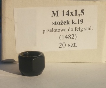 Nakrętka 14x1,5 stożek klucz 19 przelotowa do stal