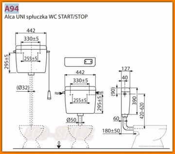 WC FLUSH Функция низкого смыва START/STOP A94 AlcaPLAST alcadrain