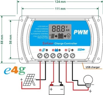 КОНТРОЛЛЕР ЗАРЯДКИ С ЖК-дисплеем, 20 А, 12 В/24 В, ШИМ, USB, СОЛНЕЧНЫЙ