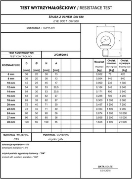 ВИНТ С УШКОЙ DIN 580 УШИНКА М14 - 1 шт./СЕРТИФИКАТ