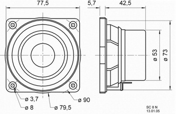 ШИРОКОПОЛОСНЫЙ ДИНАМИК VISATON SC8N 8oh 50W 77,5mm