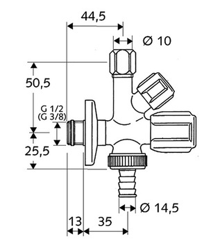 Комбинированный клапан SCHELL 1/2 x 3/4 x 3/8 035450699