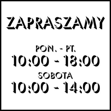 Наклейка с часами работы магазина на окно, открытая дверь, 30 см.