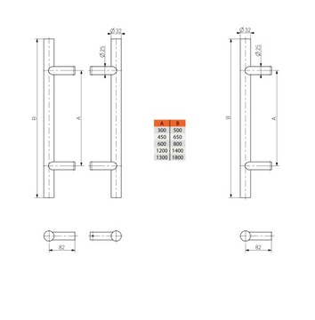 Ручка-ручка INOX, диаметр дверной ручки 32 мм300/500/90