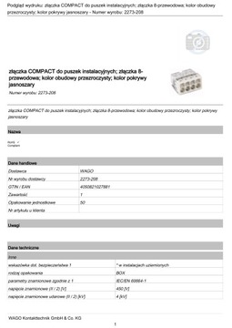 электрический быстроразъемный разъем 8x1,5 2,5 WAGO 2273-208